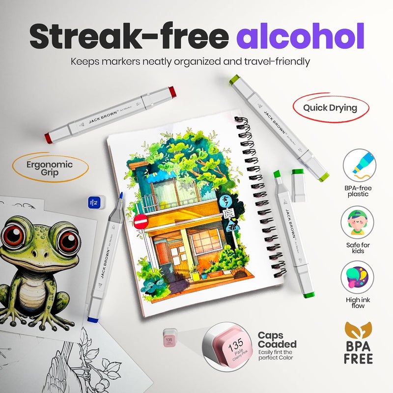 JACK BROWN 80 Colors Alcohol Markers Set with Fine & Chisel Dual Tip - Professional Art Markers for Adults & Kids, Perfect for Drawing, Sketching, Coloring & Animation - Includes Durable Marker Case - Image 3